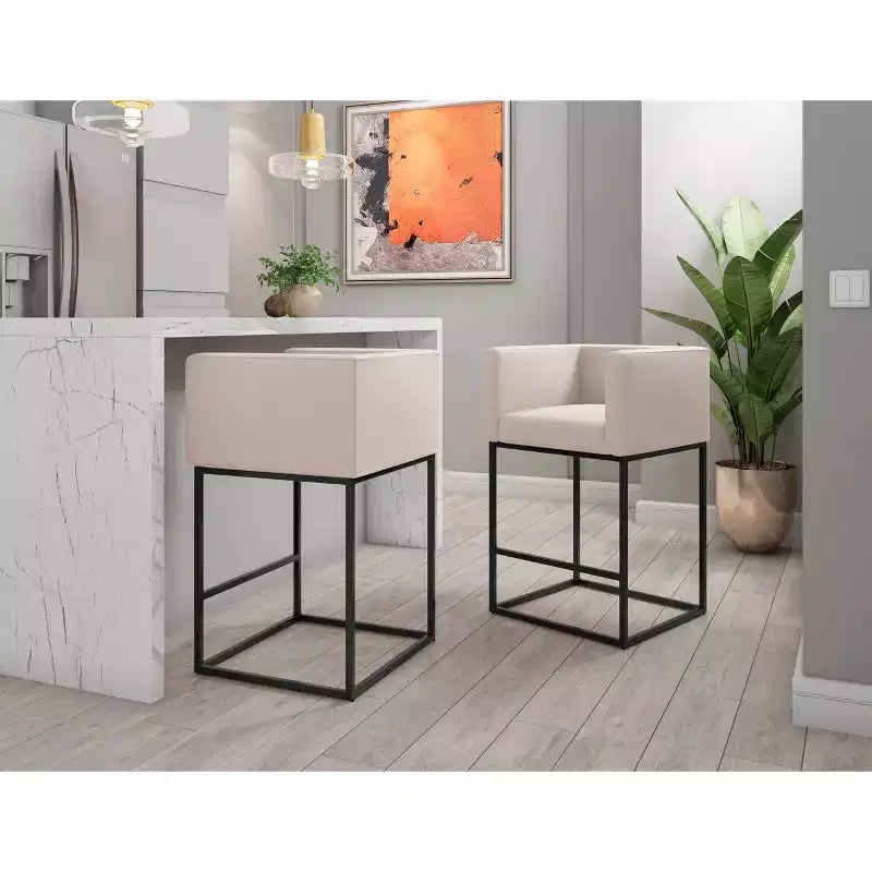Tabourets de bar hauteur comptoir, lot de 2 – Crème/gris, rembourrés
