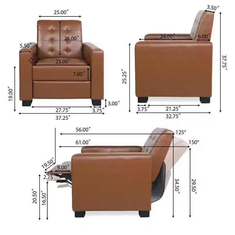 Fauteuil inclinable à dossier basculant – Marron foncé / Cognac, 1 place