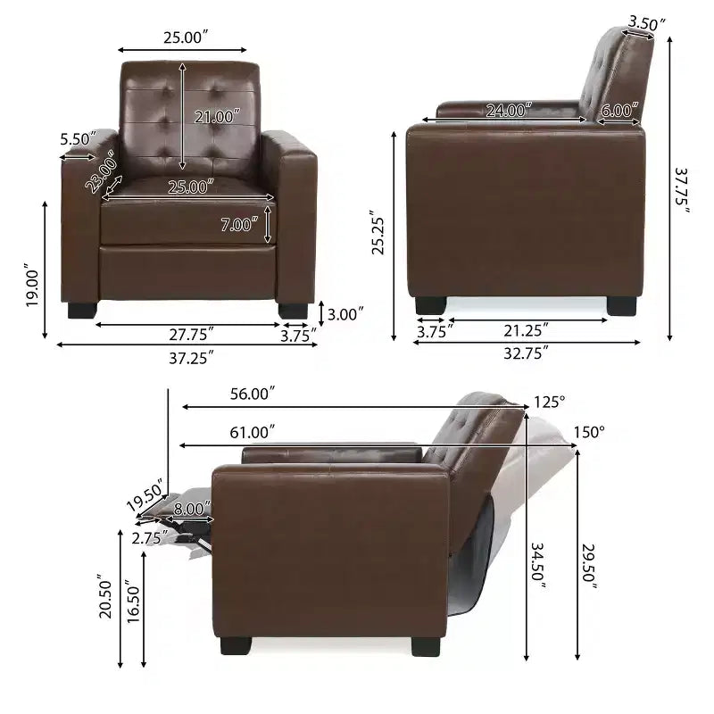 Fauteuil inclinable à dossier basculant – Marron foncé / Cognac, 1 place