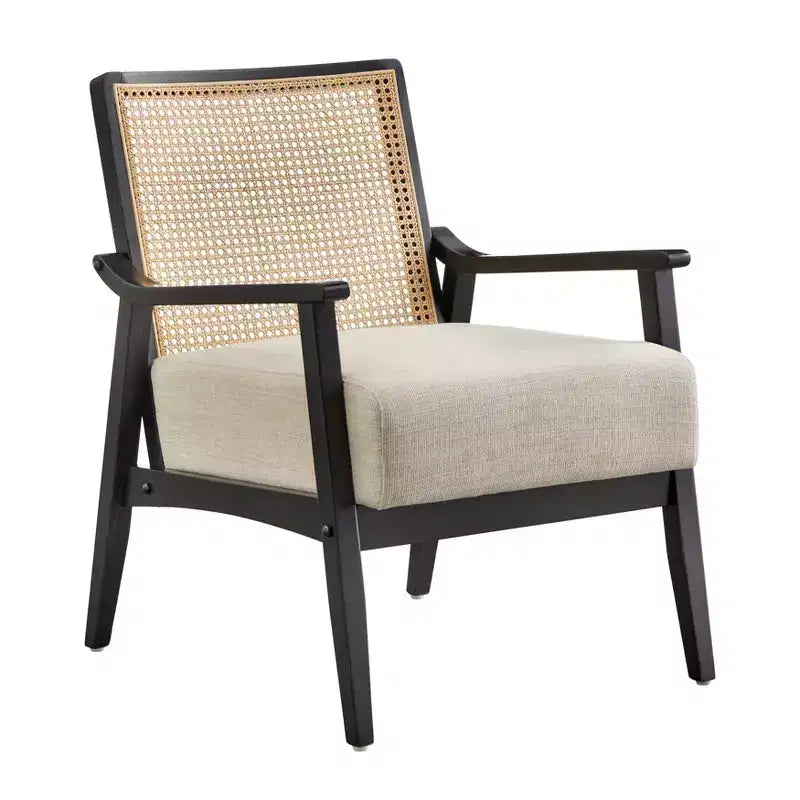 Fauteuil d'appoint avec dossier en rotin – Noir/Beige ou Noyer/Beige, 1 place