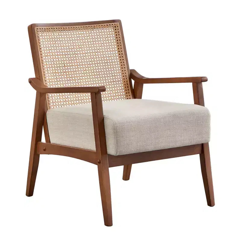 Fauteuil d'appoint avec dossier en rotin – Noir/Beige ou Noyer/Beige, 1 place