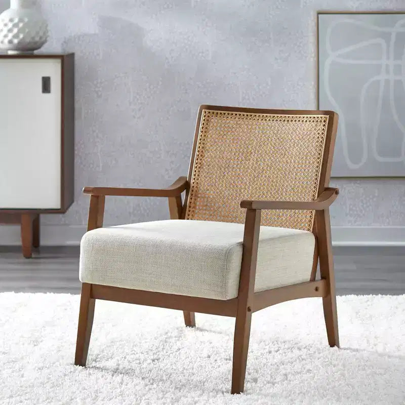 Fauteuil d'appoint avec dossier en rotin – Noir/Beige ou Noyer/Beige, 1 place