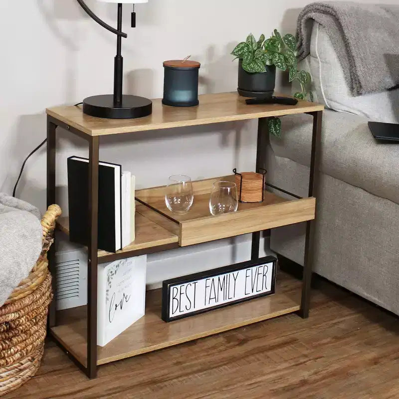 Console 3 étagères industrielle marron avec plateau amovible