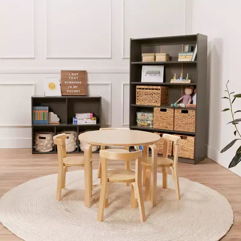 Bibliothèque en bois à façade ouverte à 5 étagères réglables, gris délavé / naturel / blanc délavé, 60 po