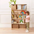 Bibliothèque en bois à façade ouverte à 5 étagères réglables, gris délavé / naturel / blanc délavé, 60 po