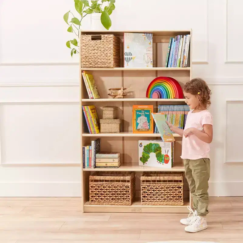 Bibliothèque en bois à façade ouverte à 5 étagères réglables, gris délavé / naturel / blanc délavé, 60 po