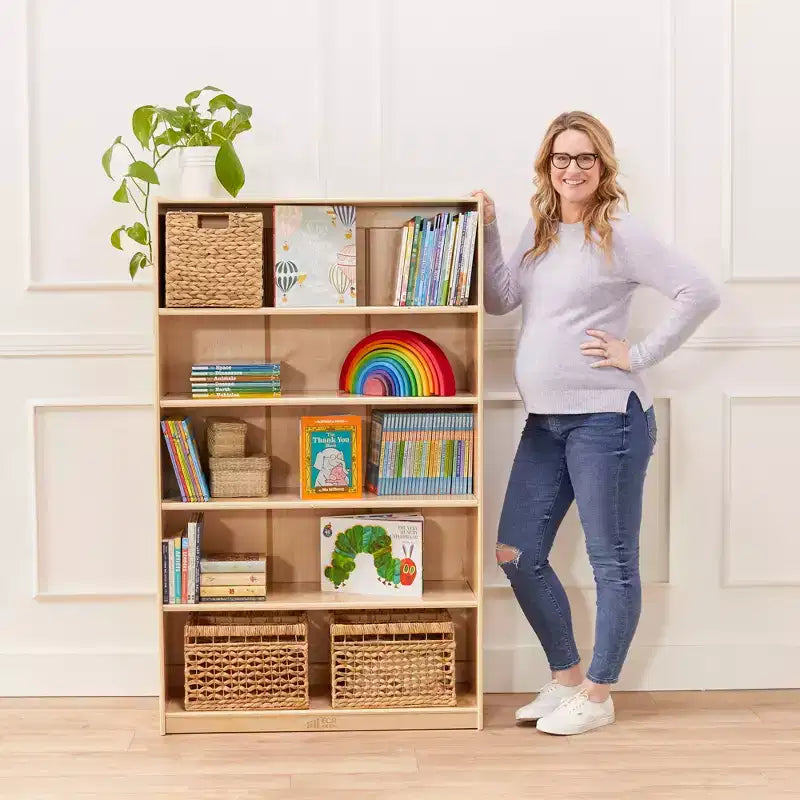 Bibliothèque en bois à façade ouverte à 5 étagères réglables, gris délavé / naturel / blanc délavé, 60 po