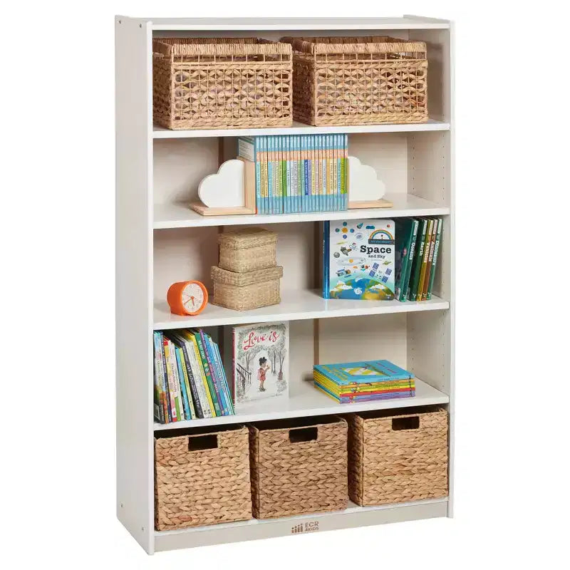 Bibliothèque en bois à façade ouverte à 5 étagères réglables, gris délavé / naturel / blanc délavé, 60 po