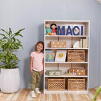 Bibliothèque en bois à façade ouverte à 5 étagères réglables, gris délavé / naturel / blanc délavé, 60 po