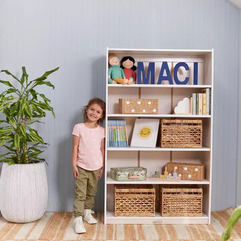 Bibliothèque en bois à façade ouverte à 5 étagères réglables, gris délavé / naturel / blanc délavé, 60 po