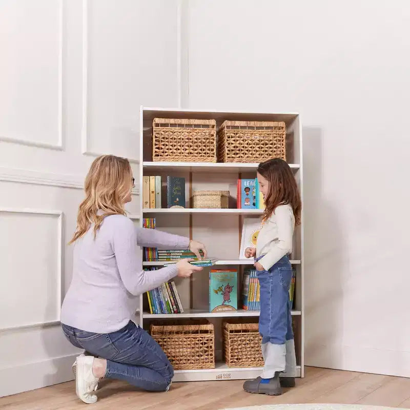 Bibliothèque en bois à façade ouverte à 5 étagères réglables, gris délavé / naturel / blanc délavé, 60 po