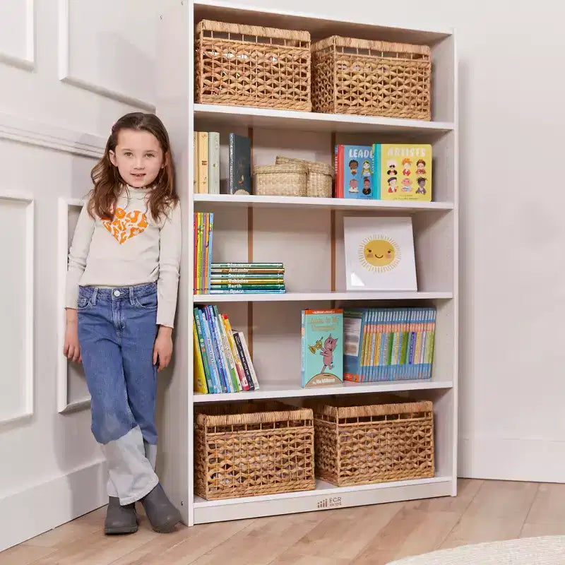 Bibliothèque en bois à façade ouverte à 5 étagères réglables, gris délavé / naturel / blanc délavé, 60 po