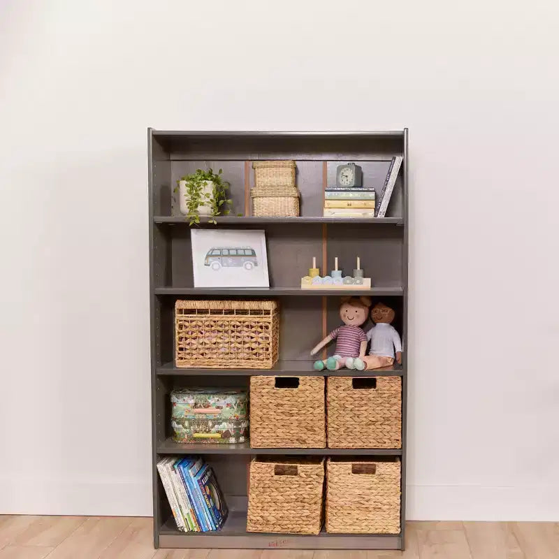 Bibliothèque en bois à façade ouverte à 5 étagères réglables, gris délavé / naturel / blanc délavé, 60 po