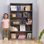 Bibliothèque en bois à façade ouverte à 5 étagères réglables, gris délavé / naturel / blanc délavé, 60 po
