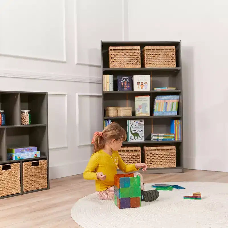 Bibliothèque en bois à façade ouverte à 5 étagères réglables, gris délavé / naturel / blanc délavé, 60 po