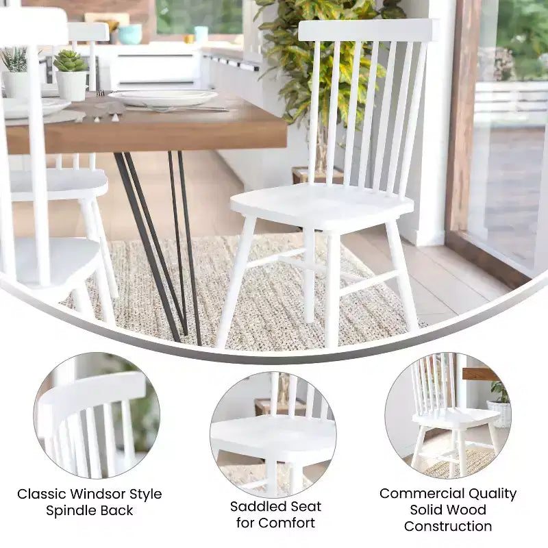 Chaises de salle à manger Windsor à barreaux (lot de 2) – Noir/Blanc, 2 places