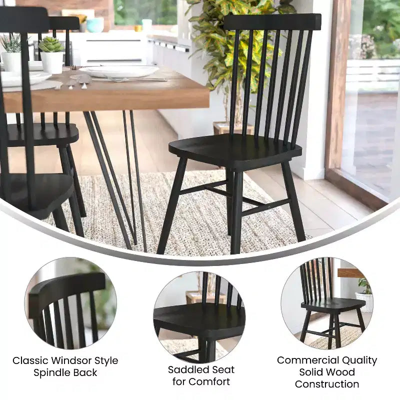 Chaises de salle à manger Windsor à barreaux (lot de 2) – Noir/Blanc, 2 places