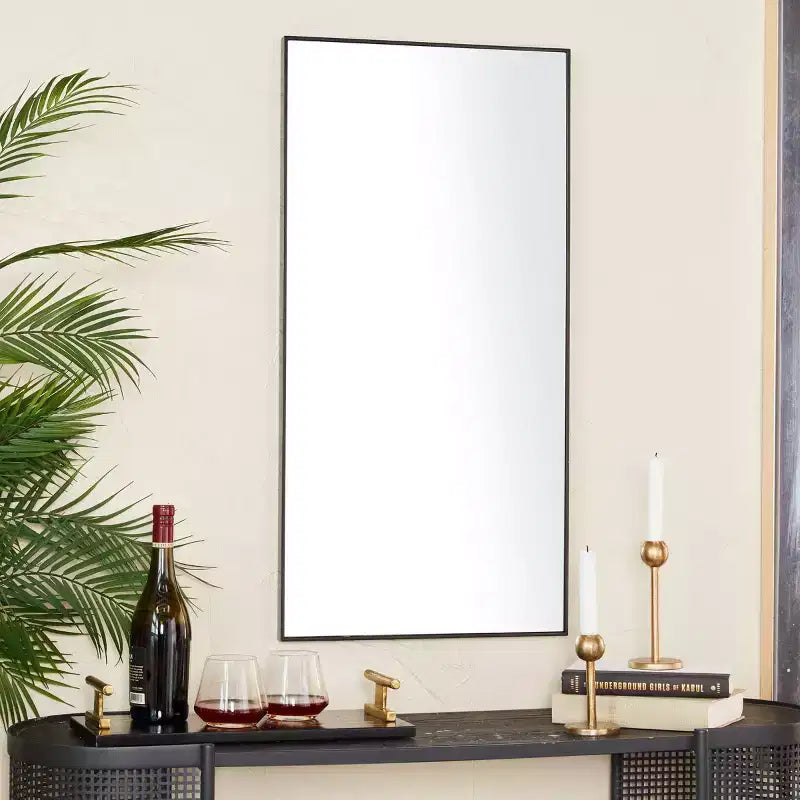 Miroir mural rectangulaire en bois – Noir / Or / Blanc