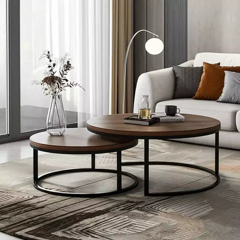 Luck Live nested round coffee table walnut color