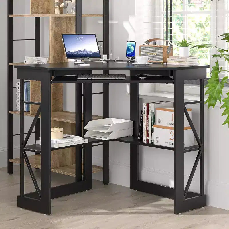 Bureau d'angle pour ordinateur avec station de recharge – Plusieurs coloris, 1 personne