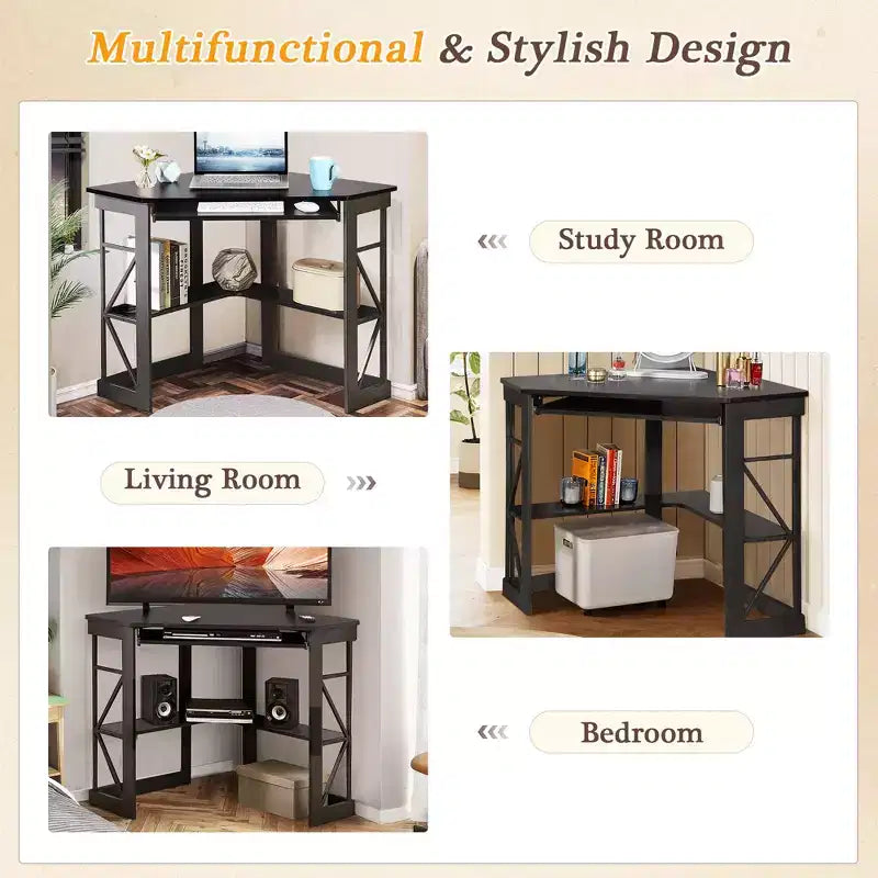 Bureau d'angle pour ordinateur avec station de recharge – Plusieurs coloris, 1 personne
