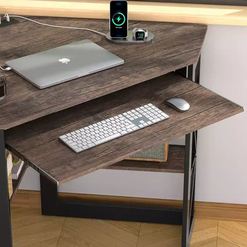 Bureau d'angle pour ordinateur avec station de recharge – Plusieurs coloris, 1 personne