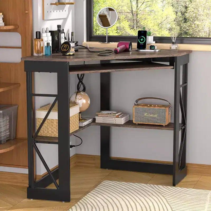 Bureau d'angle pour ordinateur avec station de recharge – Plusieurs coloris, 1 personne