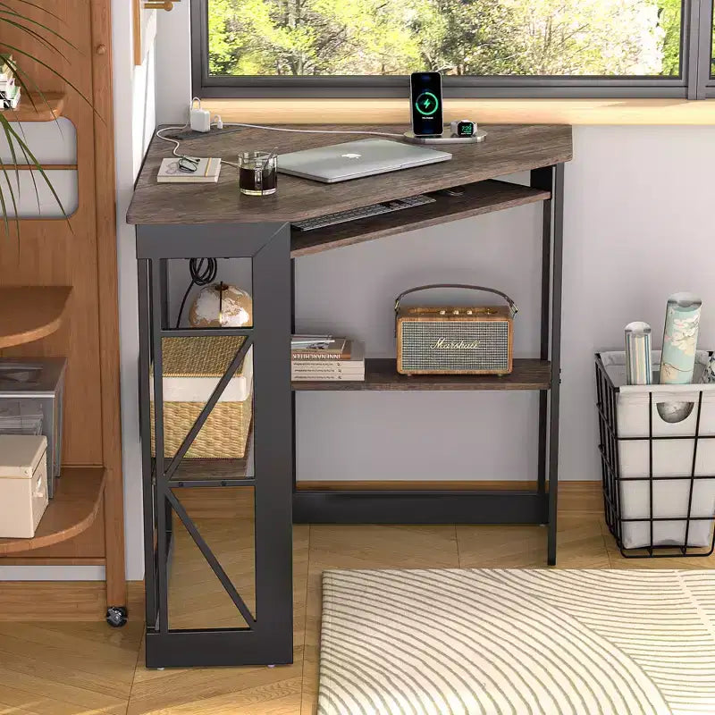 Bureau d'angle pour ordinateur avec station de recharge – Plusieurs coloris, 1 personne