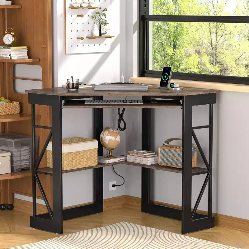 Bureau d'angle pour ordinateur avec station de recharge – Plusieurs coloris, 1 personne